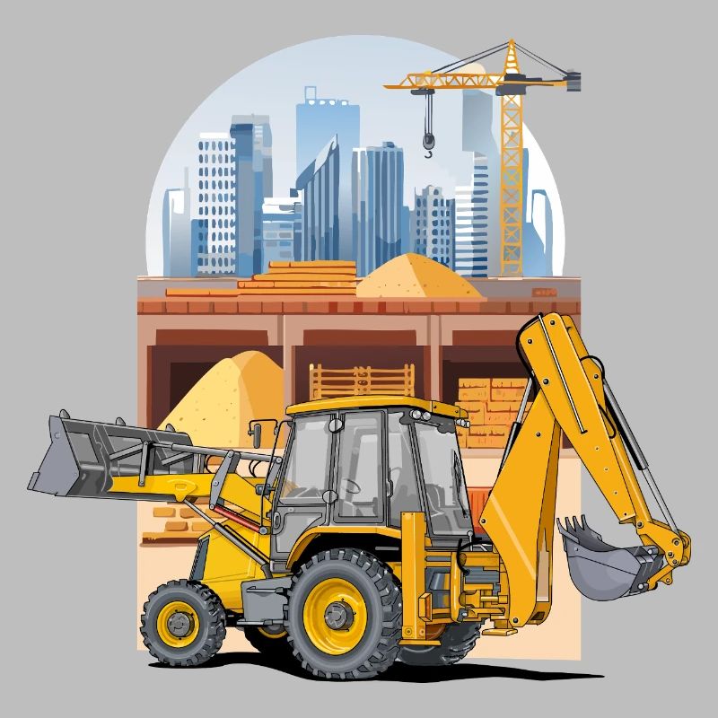 Backhoe Loader, Tractor Loader on Construction Site