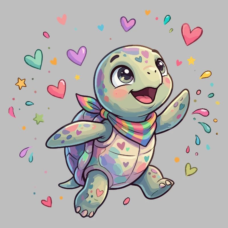 Rainbow Turtle with Heart Patterns