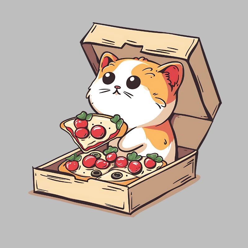Cat Inside a Pizza Box Holding a Pizza Slice