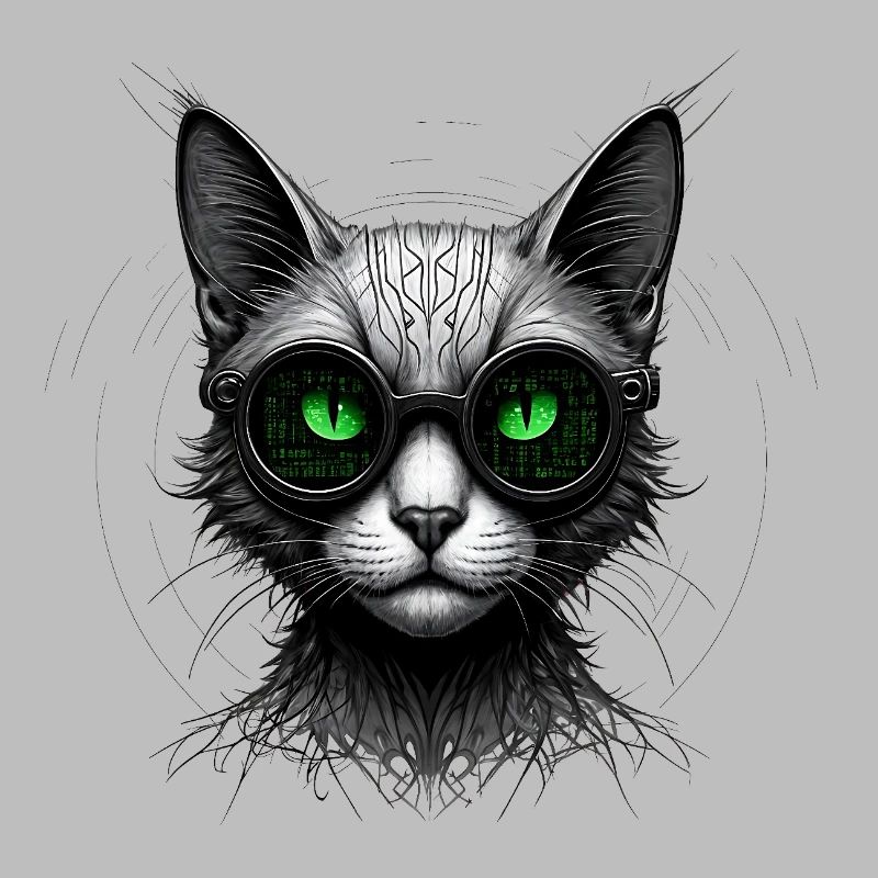 Green Eyes Computer Coder Geek Cat