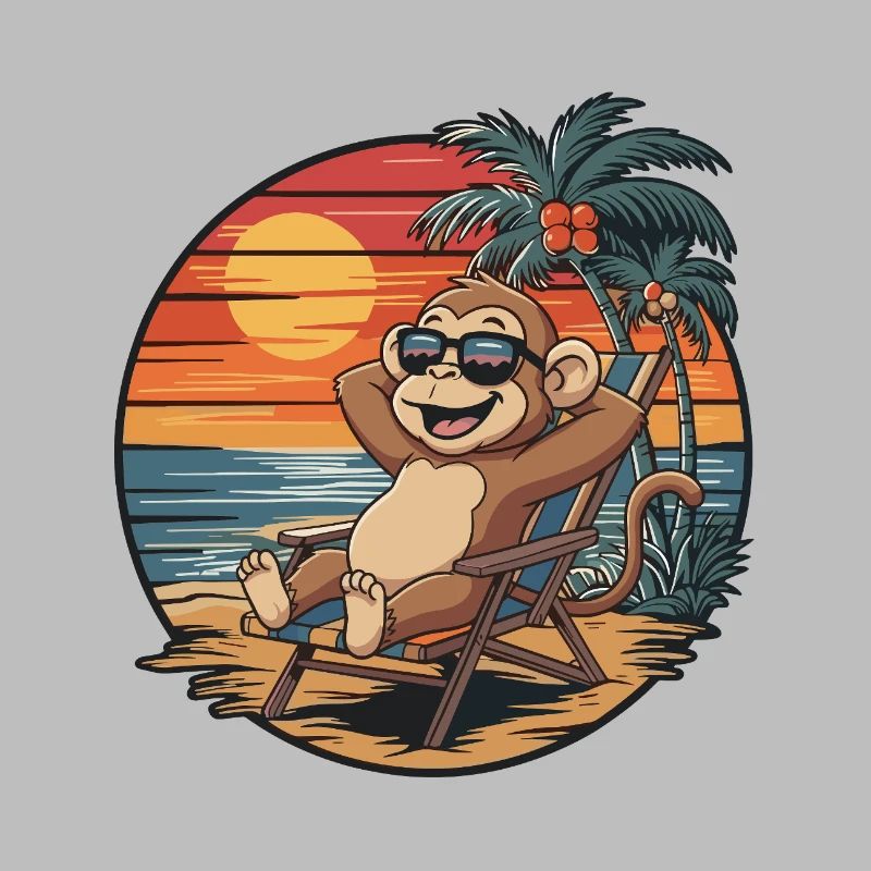 Funny Monkey on Beach Summer Vacation Sunset