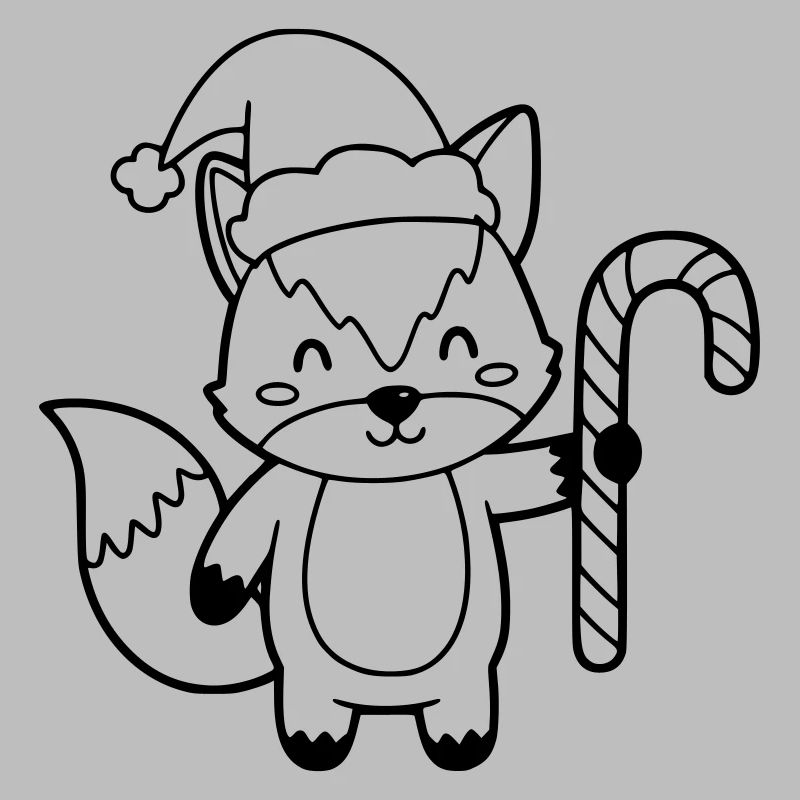 Christmas Fox with Candy Cane Illustration