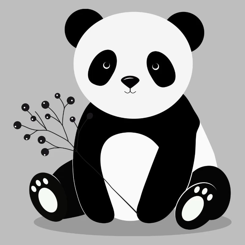 Panda bear holding a tender branch with berries