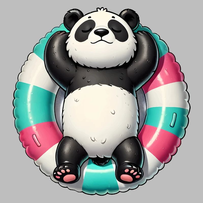 A relaxed panda on a swimming ring