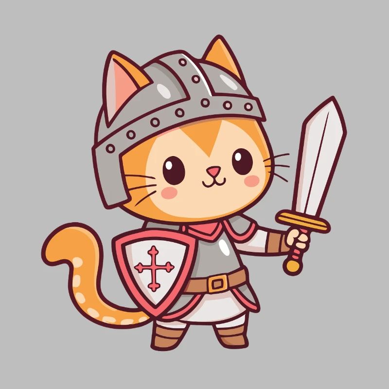 Chat chevalier kawaii avec épée