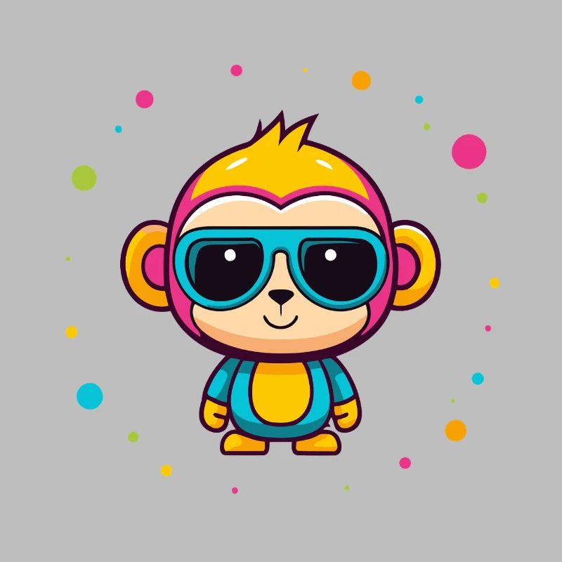 Cute Neon Monkey Blue Glasses