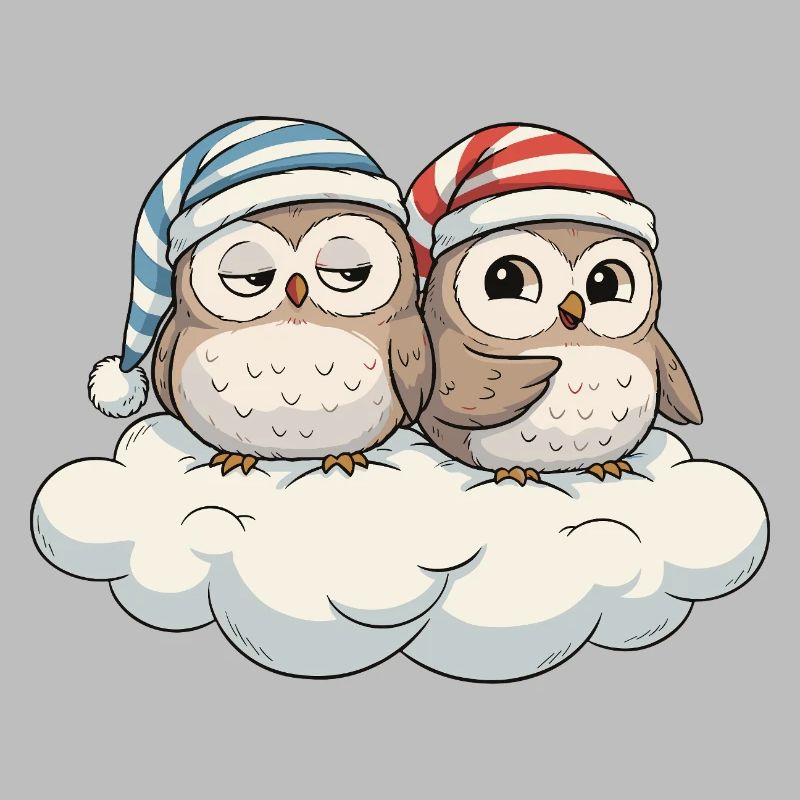 Cloud duo owls with pointed hats