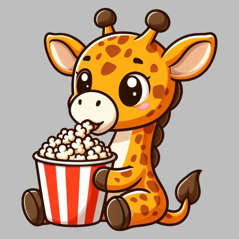 Cinema fan giraffe eats popcorn