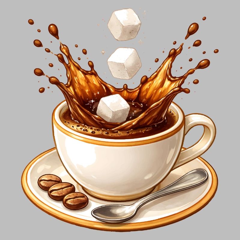 Coffee Splash Illustration with Sugar Cubes