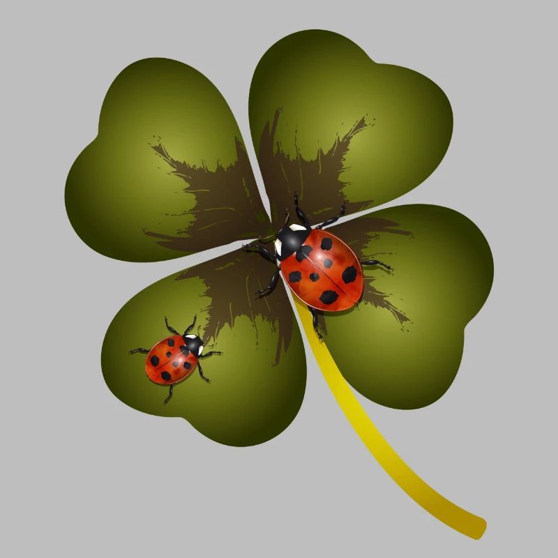 A four-leaf clover with two ladybugs