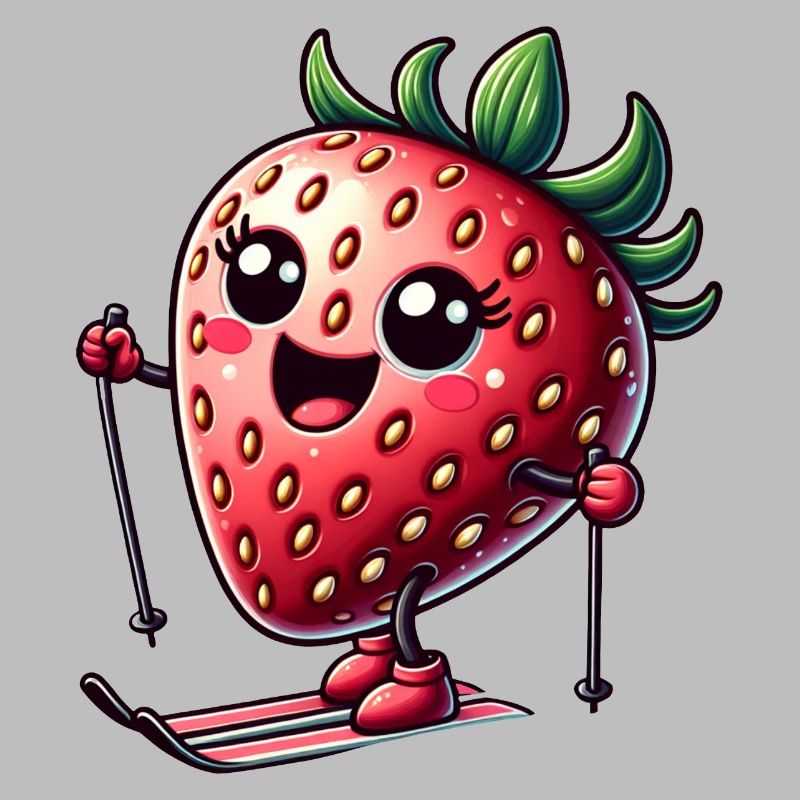 Funny strawberry while skiing in winter