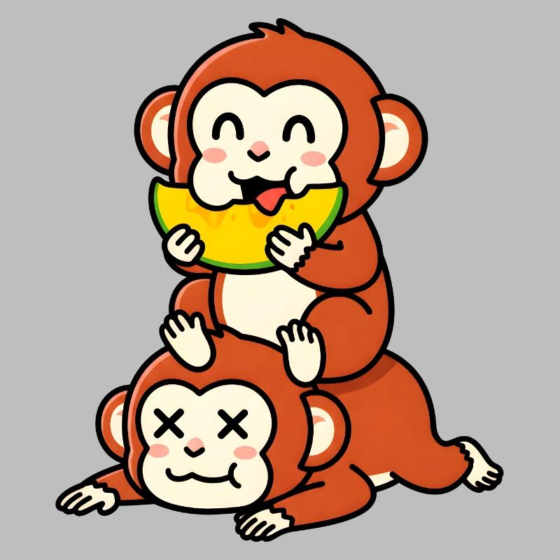 Singe espiègle mangeant de la pastèque sur un ami