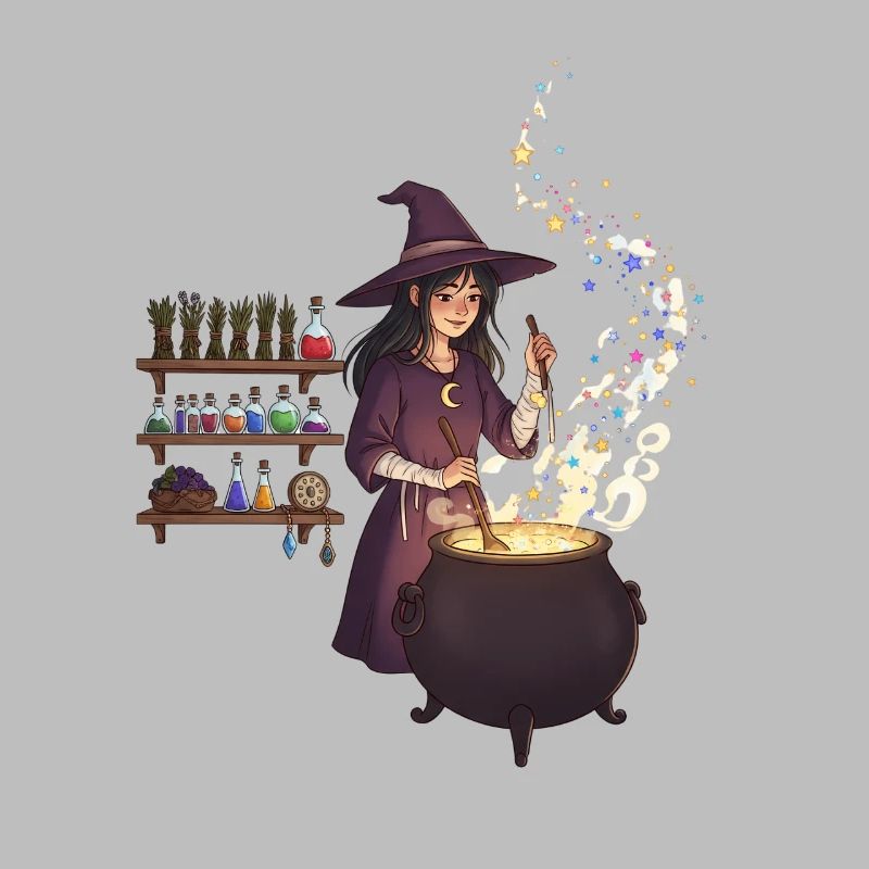 Magical witch casting spells