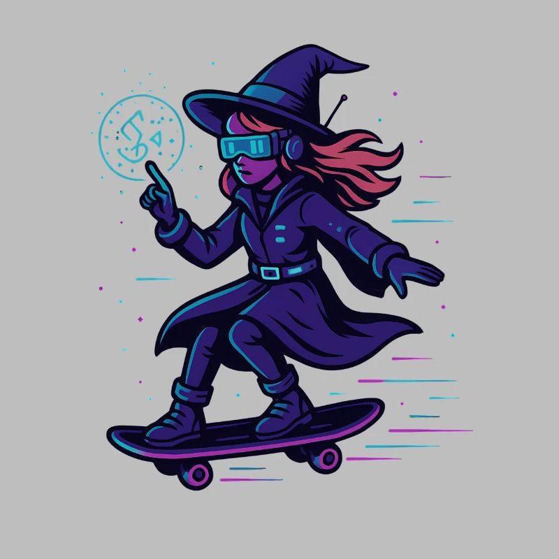Neon witch on the skateboard