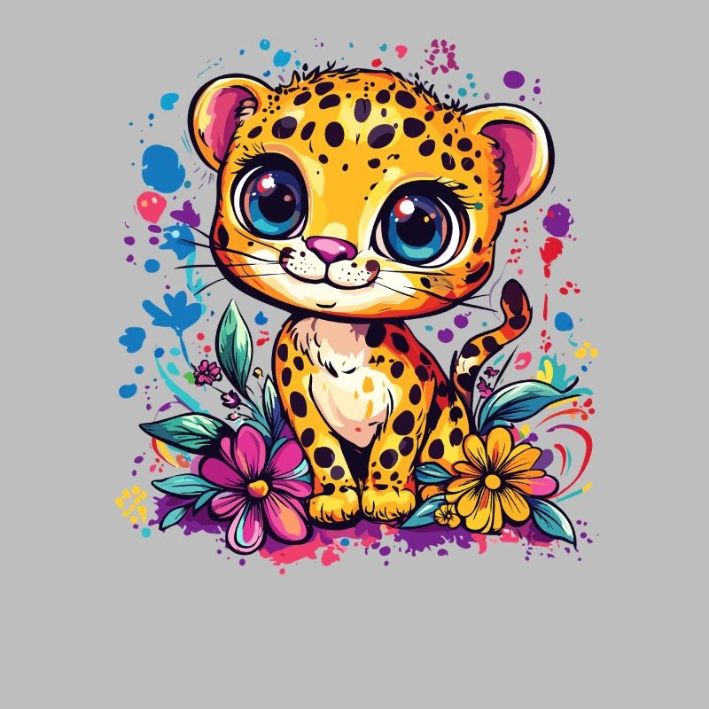 Bébé léopard coloré avec des fleurs