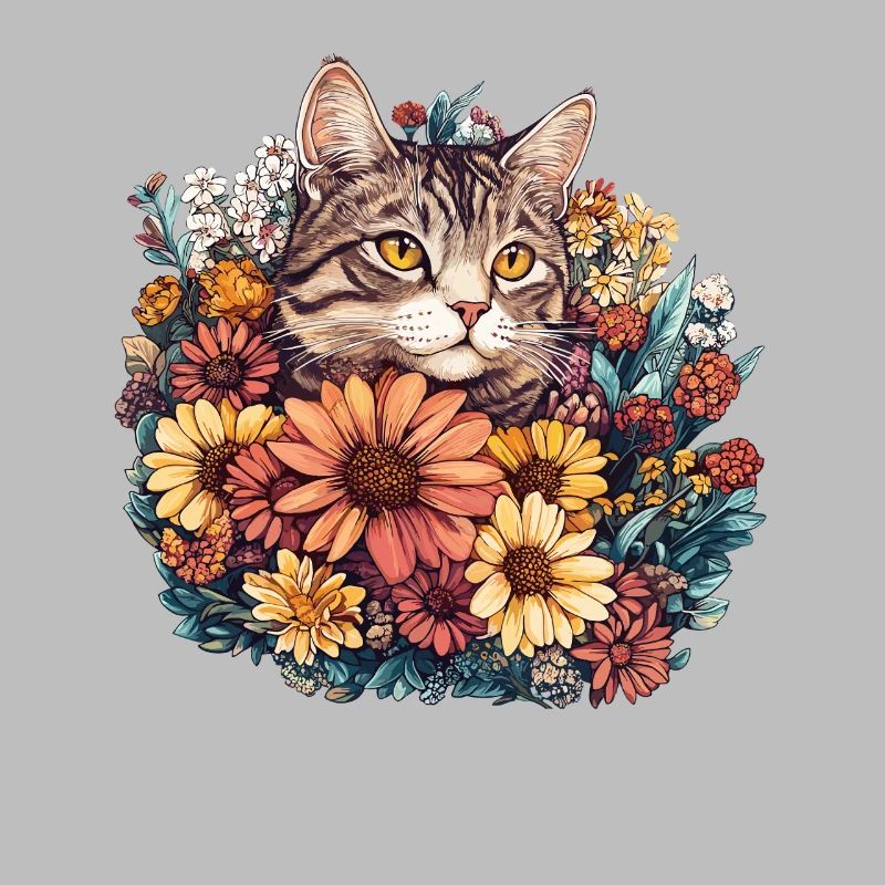 Chat dans une couronne de fleurs