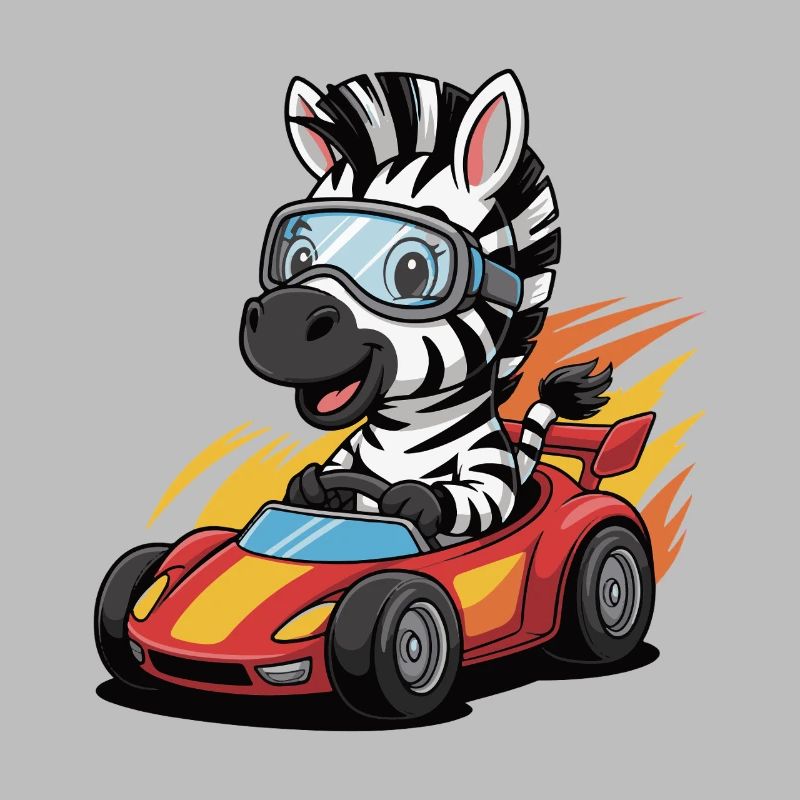 Zebra racing kart with safety goggles
