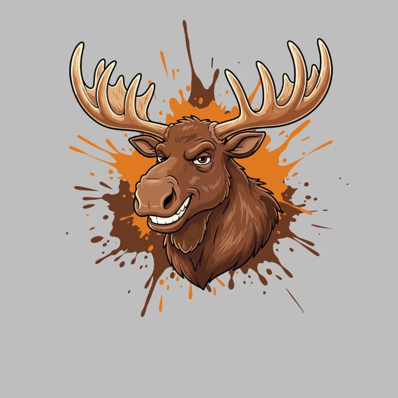 Moose head with orange splash