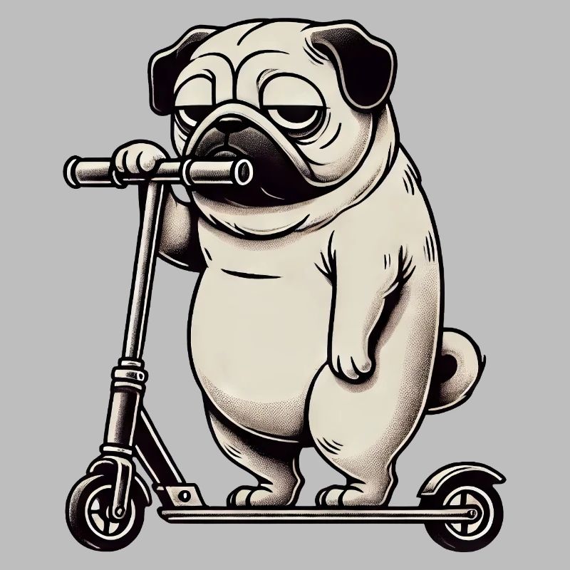 Lustiger Mops Roller Scooter Kickroller Grumpy