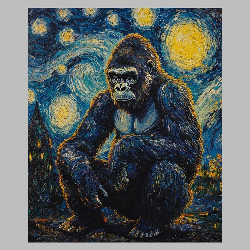 Gorilla Gorillas Monkey Van Gogh Style Starry Night