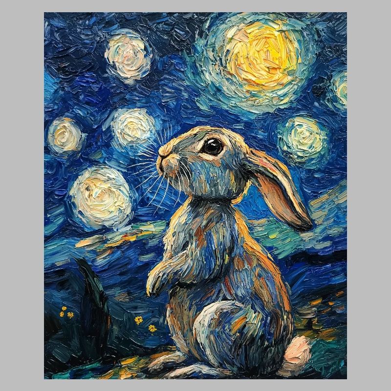 Bunny Rabbit Bunny Van Gogh Style Starry Night
