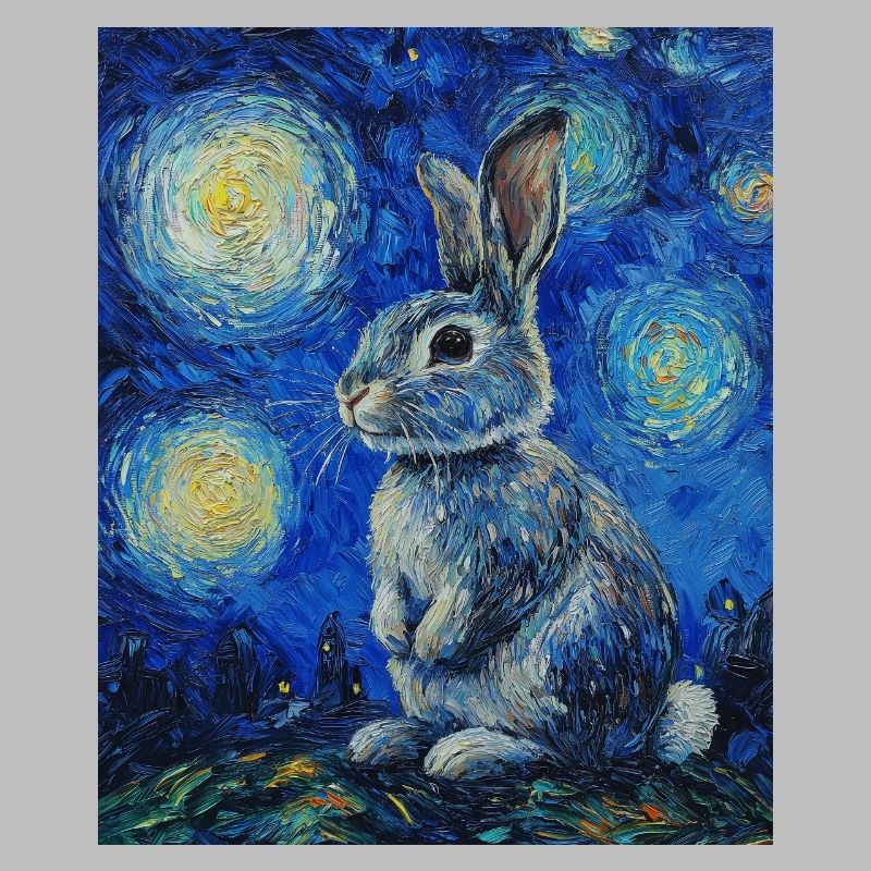 Bunny Rabbit Bunny Van Gogh Style Starry Night