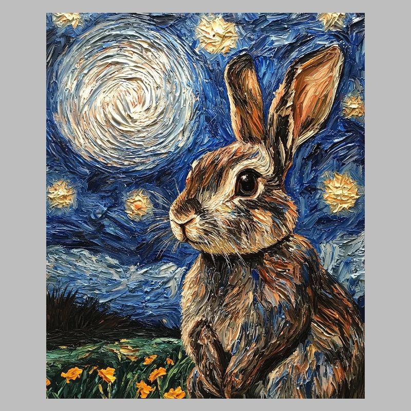 Bunny Rabbit Bunny Van Gogh Style Starry Night