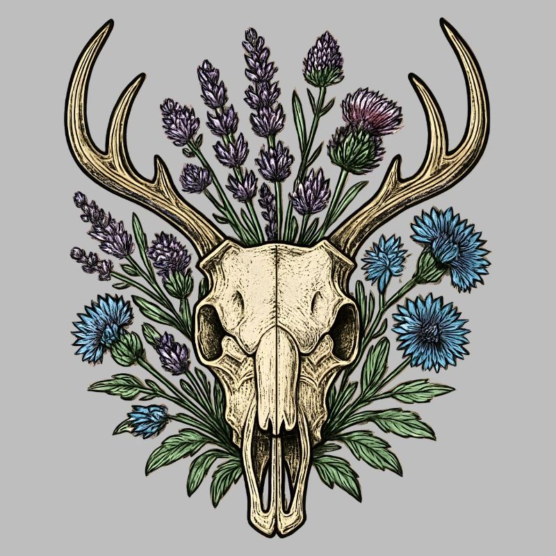 Os de cerf avec couronne de fleurs