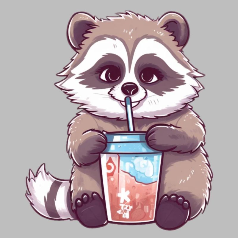 Waschbär mit Eiskaffee