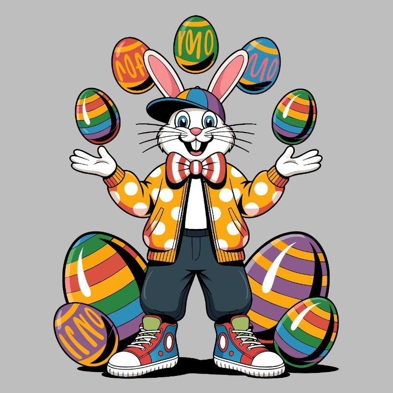 Colorful Easter bunny with egg wreath