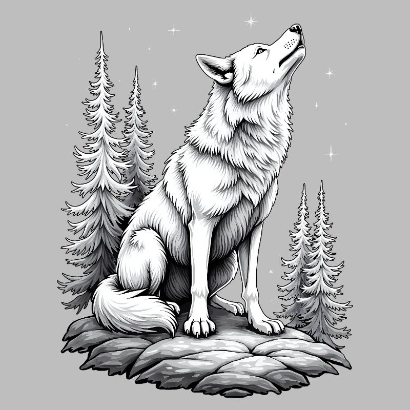 Wolf Rock Drawing Sketch Black White