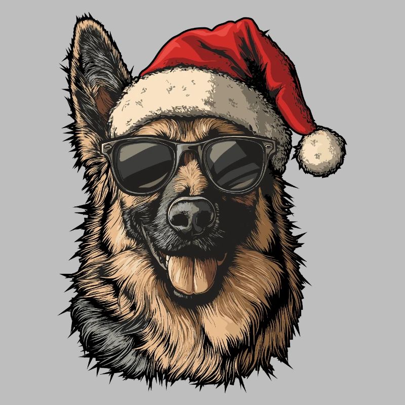 Cool German Shepherd with Santa Hat