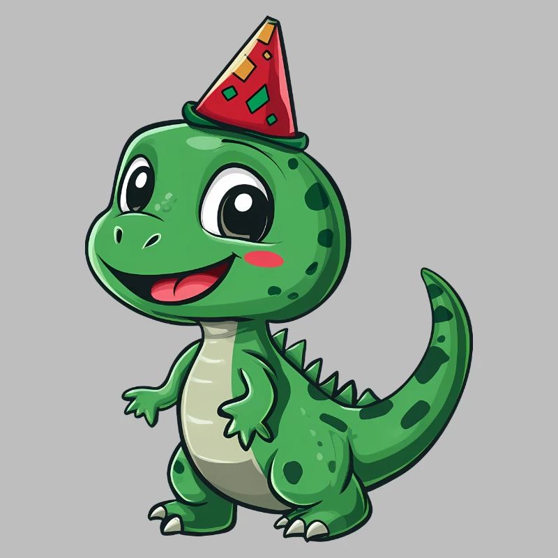 Cute Dinosaur with Party Hat - Fun and Playful