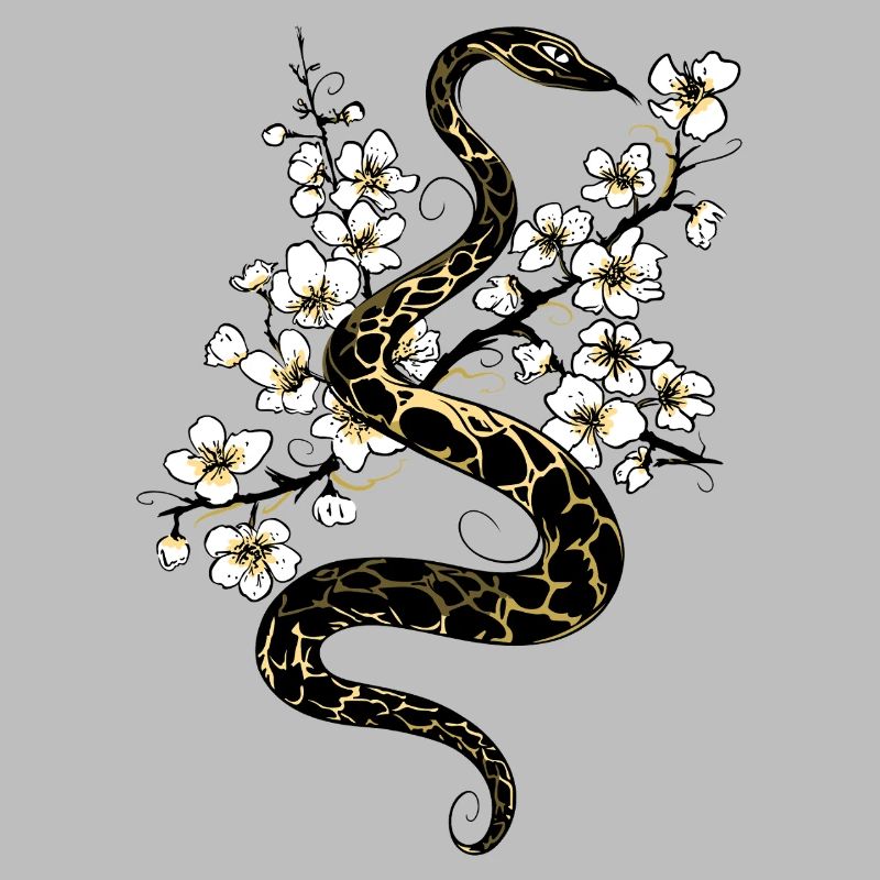 Snake with cherry blossoms in spring