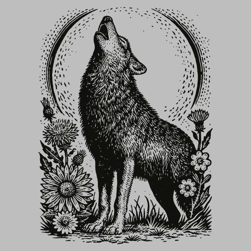 Howling Wolf in Floral Circular Frame