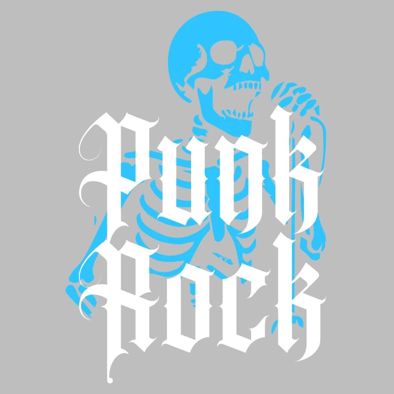 Lebendiges Skelett mit Gothic-Punk-Rock-Text