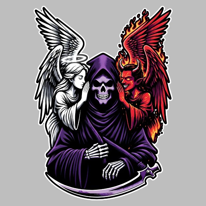 Sensenmann mit Engel und Dämon