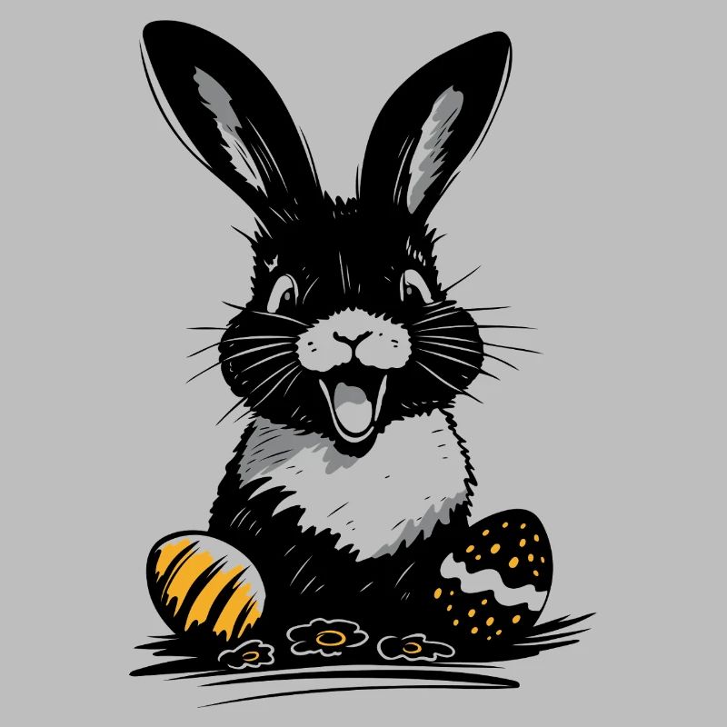 Happy Easter bunny with colorful Easter eggs