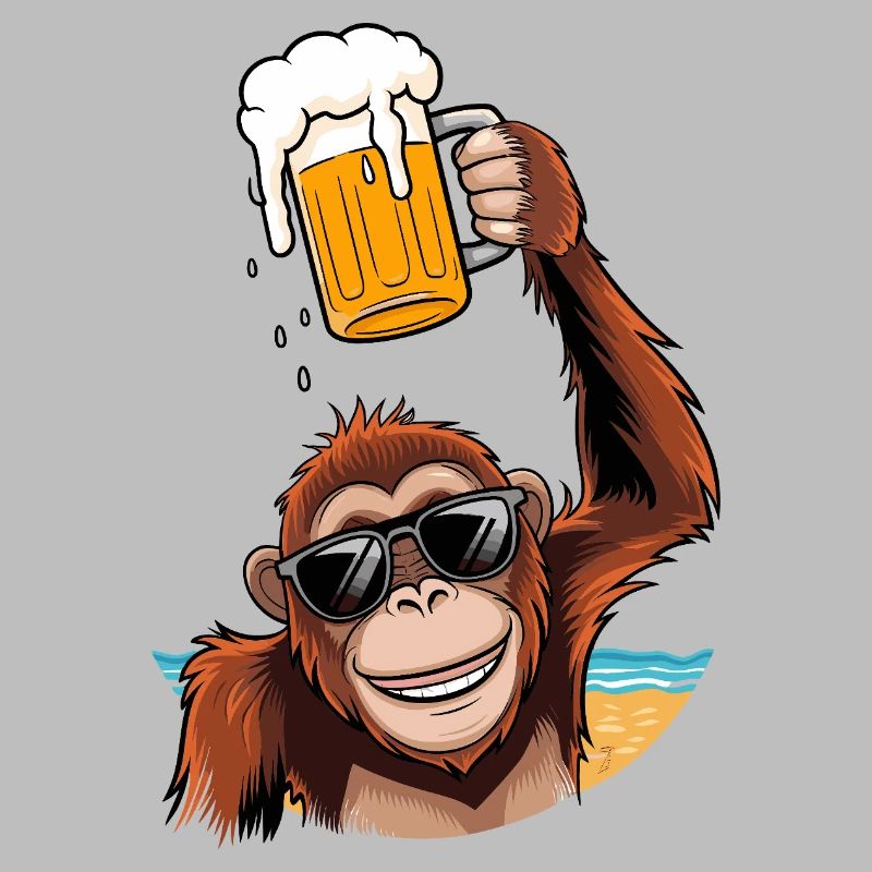 Funny monkey with beer mug on the beach party monkey