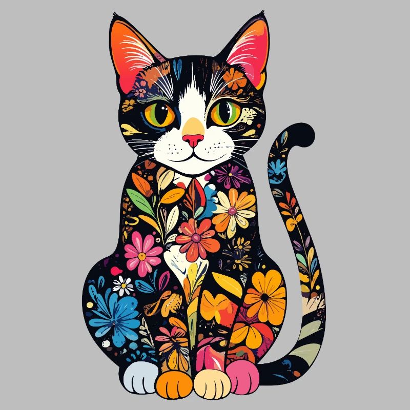 Explosion de couleurs du chat en fleurs