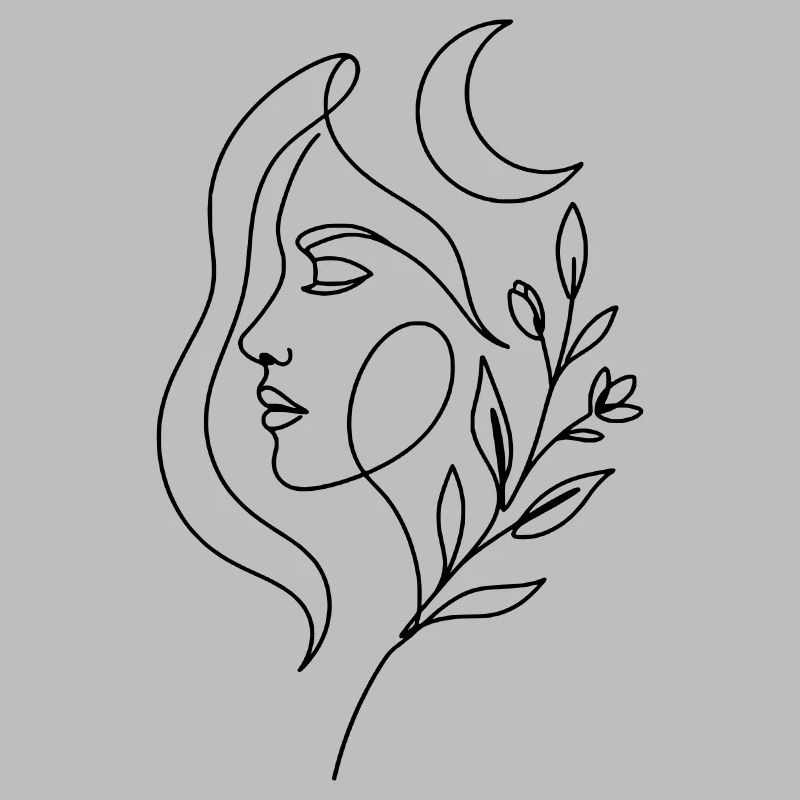 Femme céleste minimaliste avec des éléments botaniques