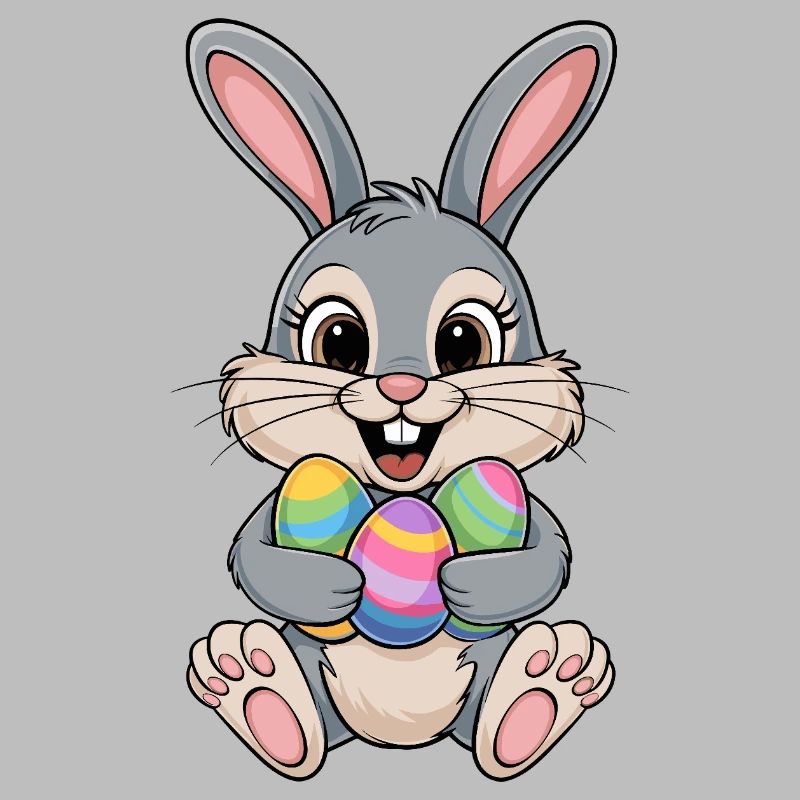 Funny Easter Bunny with Colorful Easter Eggs for