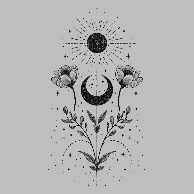 Boho sun and moon with floral elements