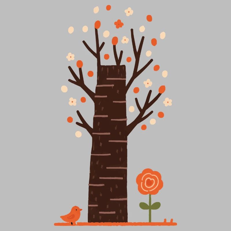 Whimsical Blossom Tree with Bird