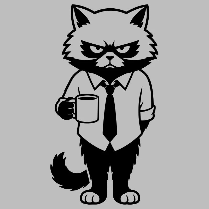 Grumpy office hangover with coffee