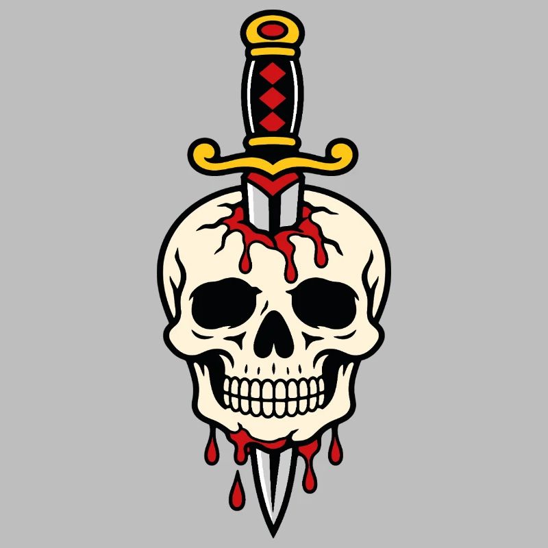 Skull pierced by tattoo style dagger