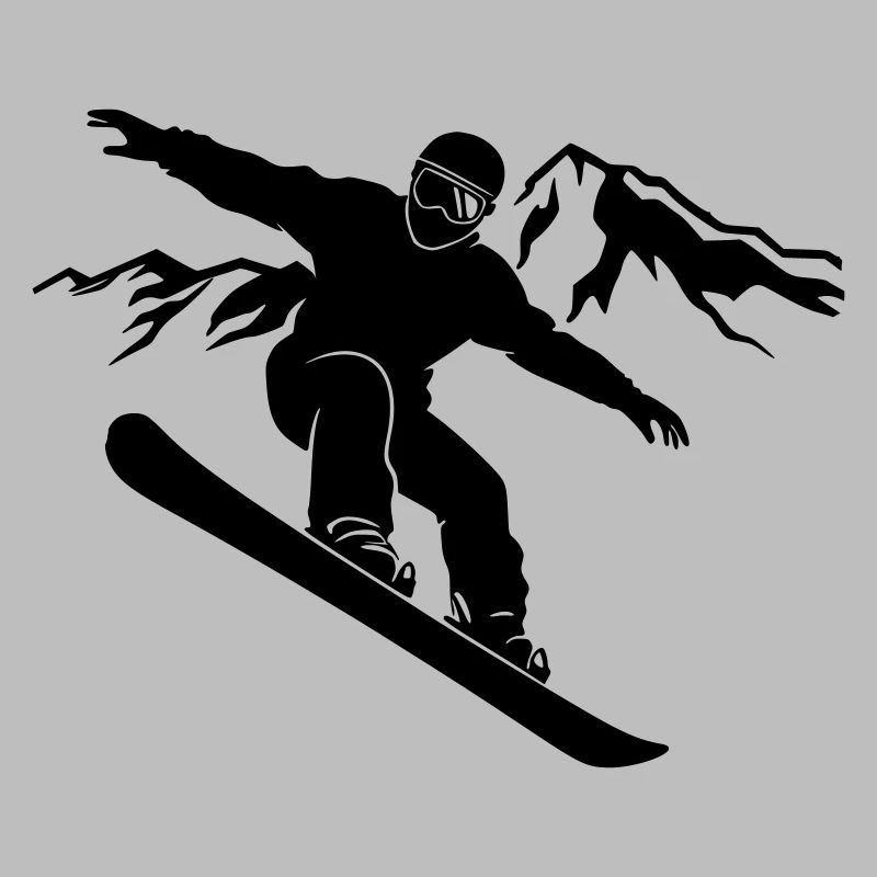 Snowboarder silhouette with mountain panorama