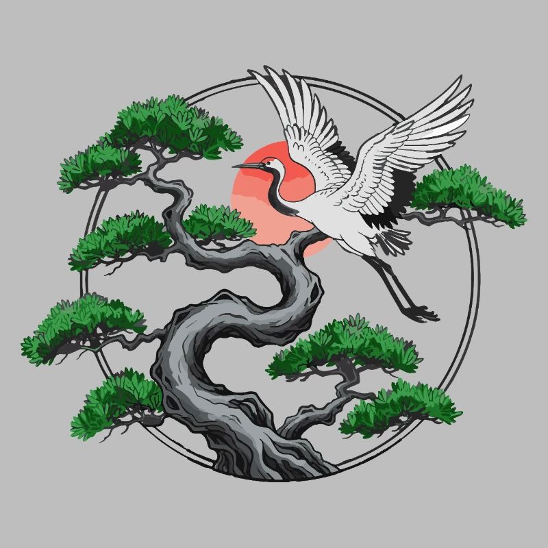 Cranes & Twisted Pine Tree