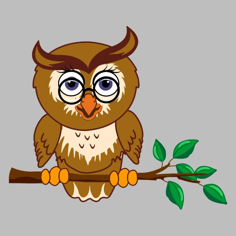 Smart Owl on Tree Branch