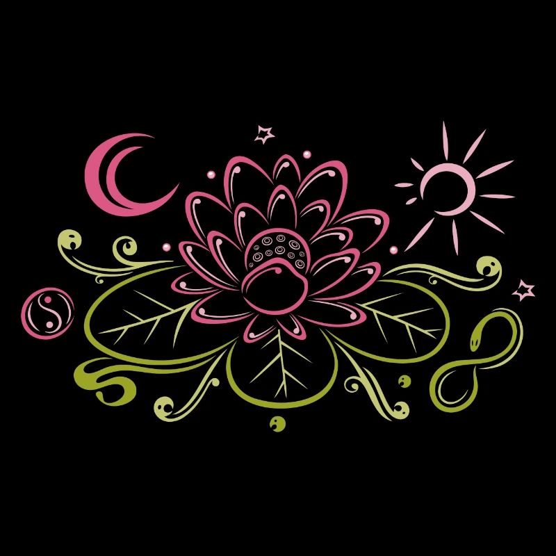 Lotus with Moon, Yin Yang and Sun, infinity